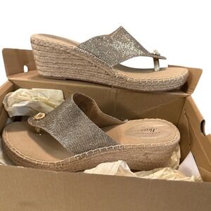 GH Bass Opal Gold Metallic Espadrille Wedge Thong Sandals Womens 10M Coastal